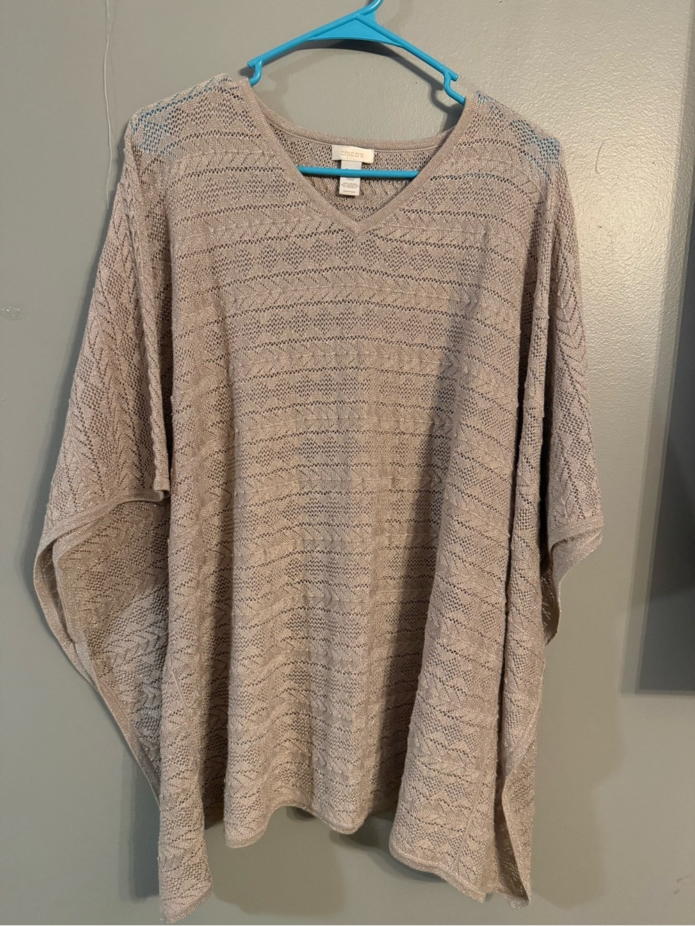 croft & barrow Beige Open-Knit V-Neck Poncho Sweater
